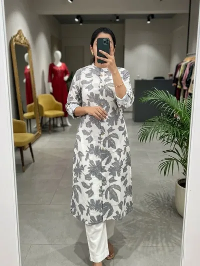 White Grey Floral Stylish Salwar Set